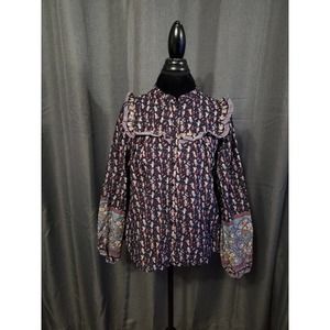 Joie Women's Floral Boho Chic Print Long Sleeve Blouse Size Medium 100% Cotton